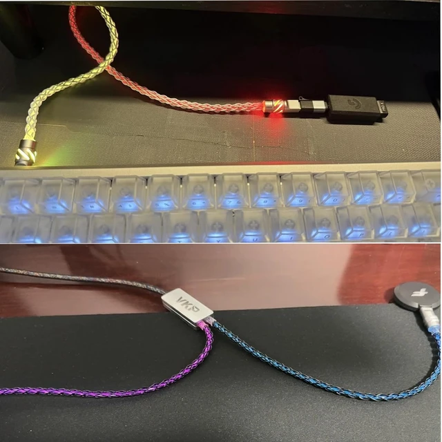 Alt view image 7 of 7 - 2-IN-1 USB C Dual 8K Mechanical Keyboard Magnetic Axis Cable , 6mm Thick Braided RGB Flash Cable, No Interruption, Metal Plug for Mechanical Keyboards/Mice/Hubs, USB-C to USB-A,1.5Meter (Silvery)
