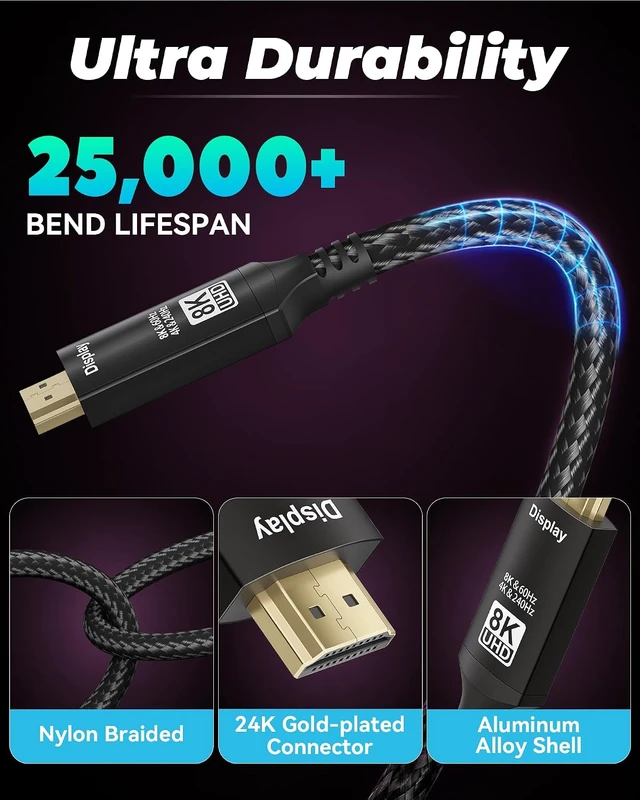 Alt view image 6 of 7 - 8K USB C to HDMI Cable 10FT - Thunderbolt 3/4 Compatible, 8K@60Hz 4K@120Hz