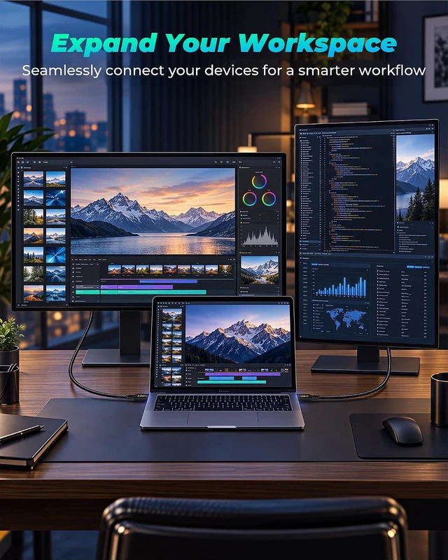 Alt view image 3 of 7 - 8K USB C to HDMI Cable 10FT - Thunderbolt 3/4 Compatible, 8K@60Hz 4K@120Hz