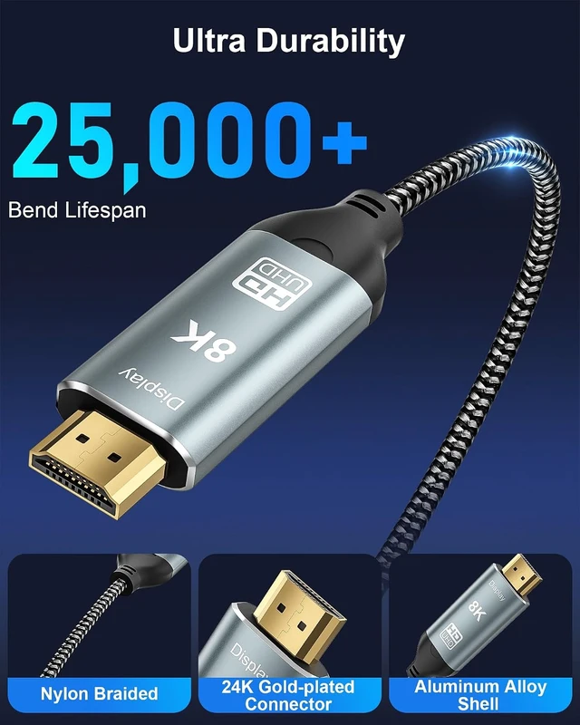 Alt view image 4 of 7 - 8K USB C to HDMI Cable 3.3FT - Thunderbolt 3/4 Compatible, 8K@60Hz 4K@120Hz