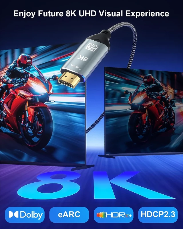 Alt view image 2 of 7 - 8K USB C to HDMI Cable 3.3FT - Thunderbolt 3/4 Compatible, 8K@60Hz 4K@120Hz
