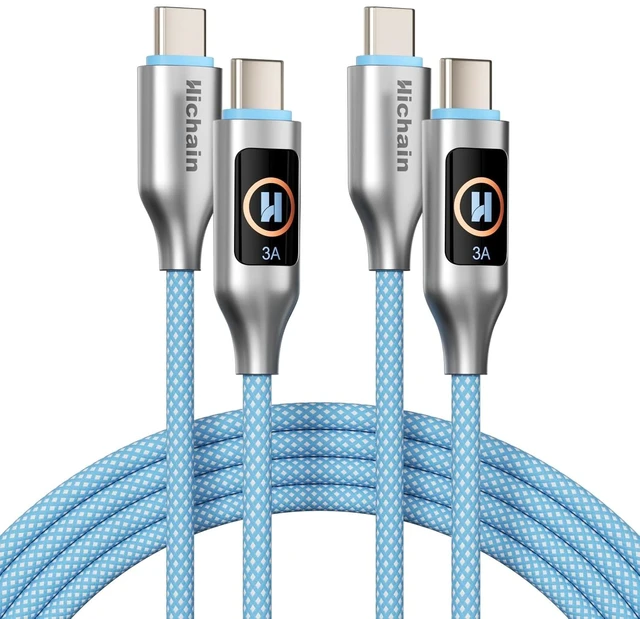 Main image of Hichain USB C to USB C Cable, Type-C 60W Fast Charging Cable 2 Pack, Phone Charger Cord Type C for iPhone 17/16/15, Android/Galaxy/iPad/MacBook - Blue 2P / 4 FT