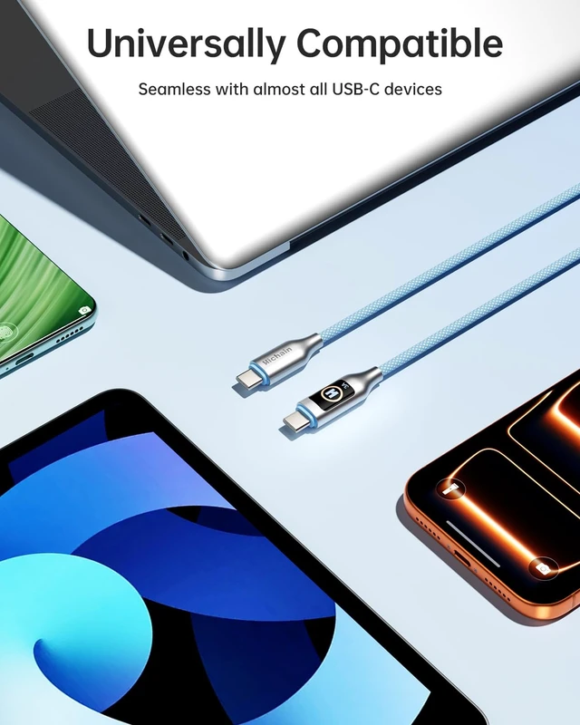 Alt view image 6 of 7 - Hichain USB C to USB C Cable, Type-C 60W Fast Charging Cable 2 Pack, Phone Charger Cord Type C for iPhone 17/16/15, Android/Galaxy/iPad/MacBook - Blue 2P / 4 FT