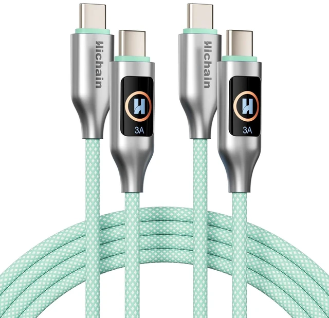 Main image of Hichain USB C to USB C Cable, Type-C 60W Fast Charging Cable 2 Pack, Phone Charger Cord Type C for iPhone 17/16/15, Android/Galaxy/iPad/MacBook - LightGreen 4 FT + 6.6 FT