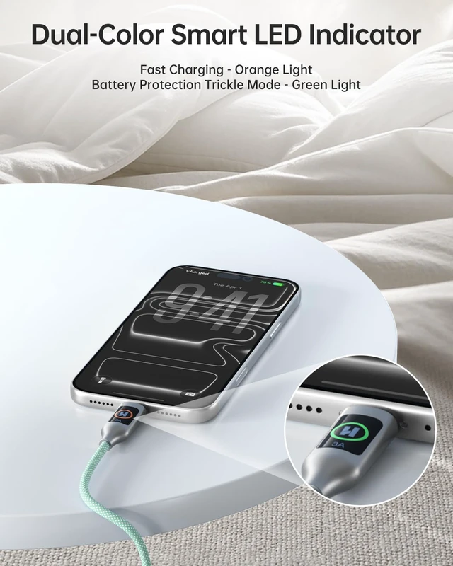 Alt view image 3 of 7 - Hichain USB C to USB C Cable, Type-C 60W Fast Charging Cable 2 Pack, Phone Charger Cord Type C for iPhone 17/16/15, Android/Galaxy/iPad/MacBook - LightGreen 4 FT + 6.6 FT