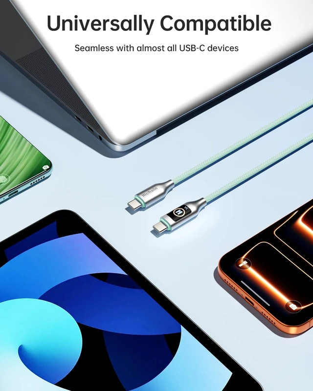Alt view image 6 of 7 - Hichain USB C to USB C Cable, Type-C 60W Fast Charging Cable 2 Pack, Phone Charger Cord Type C for iPhone 17/16/15, Android/Galaxy/iPad/MacBook - LightGreen 4 FT + 6.6 FT