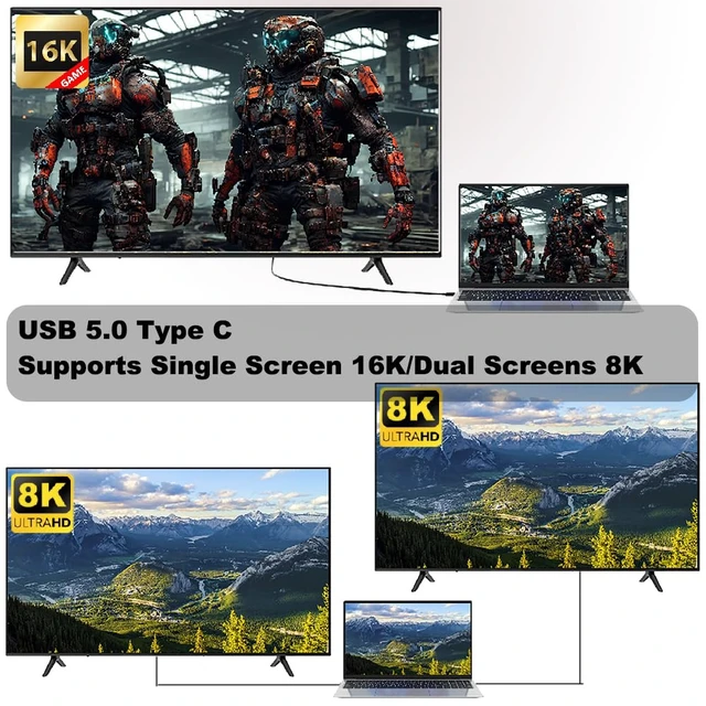 Alt view image 4 of 7 - 3.3ft USB 5.0 Type C Cable, Bidirectional 80Gbps, 240W PD Charging, 16K@60Hz Video, Straight to Up Down Angle Male Cord for Thunderbolt 5/4/3, eGPUs, Support Dual 8K@144Hz Monitor