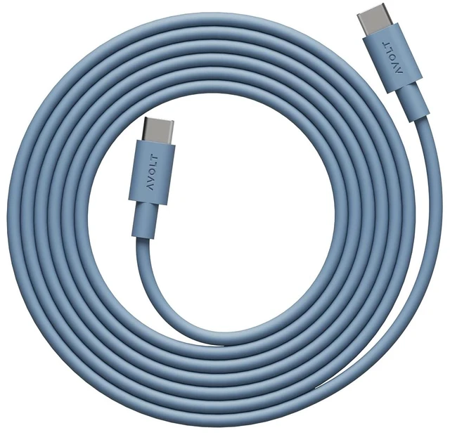 Main image of Avolt USB-C to USB-C Cable (6.6 ft) Soft Silicone Fast Charging Cable for iPhone 15, MacBook, iPad & Android Tangle-Free, Durable Design (USB C to USB C, Shark Blue)