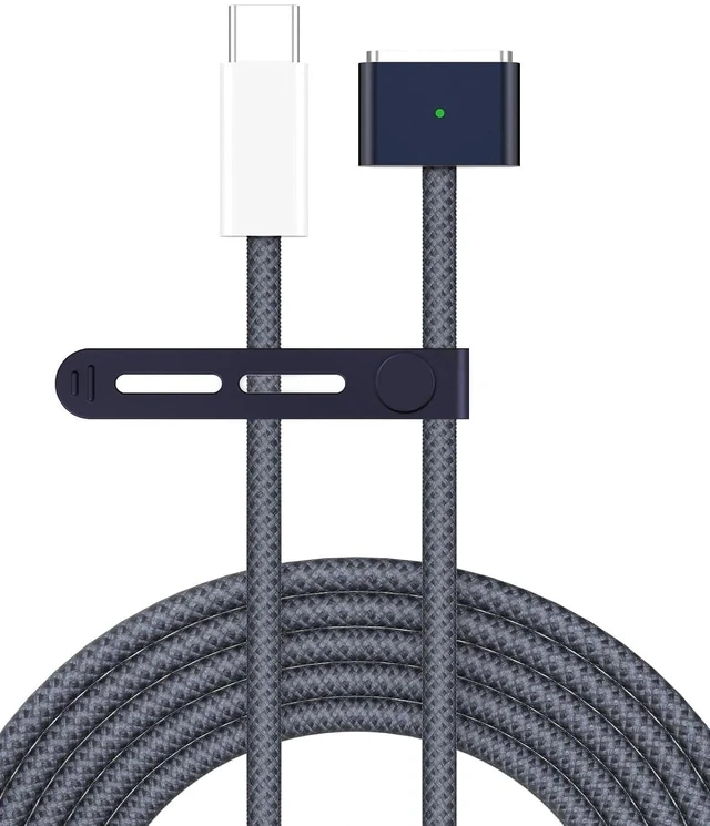 Main image of USB C to Magnetic 3 Charger Cable for MacBook Air 13.6 15 inch MacBook Pro 14 16 M5 M4 M3 M2 M1 2026 2025 2024 2023 2022 2021 Braided Cord & LED Powerful Magnetic Original Quality 6.6ft Midnight