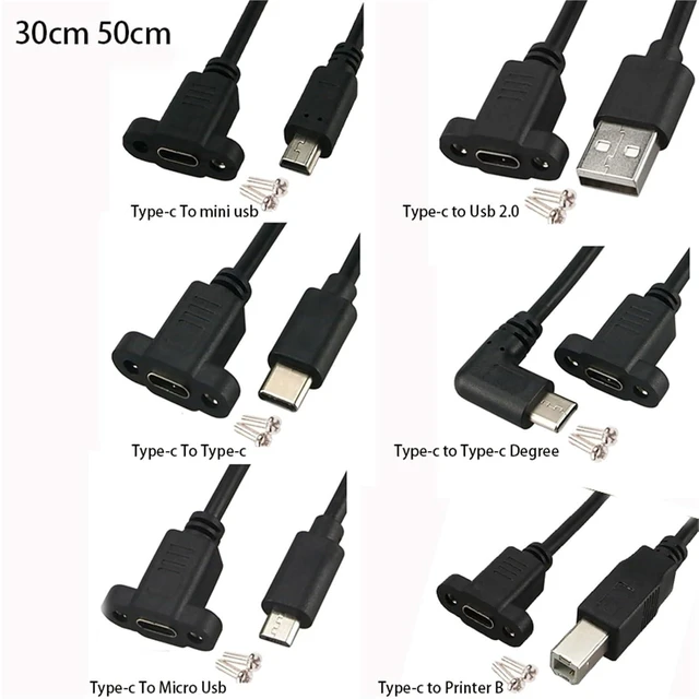 Alt view image 2 of 4 - USB 3.1 Type C Mini USB Micro Usb2.0 Printer B with Panel Mount Screw USB C Male to Female Extending Wire Extender Data Cord(Type-c)