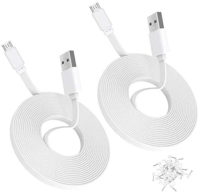 Main image of 2Pack 20FT/6m Power Extension Cable Compatible with Simplisafe,Kasa Camera,Ring Indoor Cam(2nd Gen),Roku,PS4 Controller,VTech,Babysense,Long Flat USB to Micro USB Charging Cord (Not Type-C)