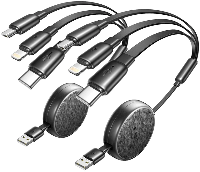 Main image of Multi Charging Cable 3 in 1 Retractable Charging Cable Retractable Car Charger with Type C/L/Micro USB Ports for iPhone 17 16 15 14 Pro/ Galaxy S25/Kindle Car Accessories 2 Pack