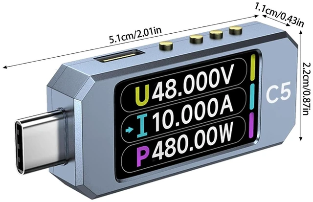 Alt view image 3 of 7 - Professional USB C 3.1 Power Meter, Digital Multimeter with DC48V Capacity, Color Display and Temperature Sensors Fast Speed