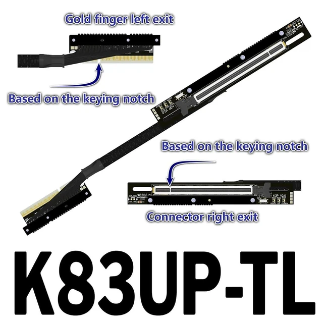 Alt view image 2 of 4 - ADTLINK PCIe 5.0 x8 to x16 GPU Riser Cable with Latch 256Gbps HighSpeed Riser Supports RTX 50 Series, RX 90xx Series, New PCIe 5.0 GPU (K83UP-TL,30CM)
