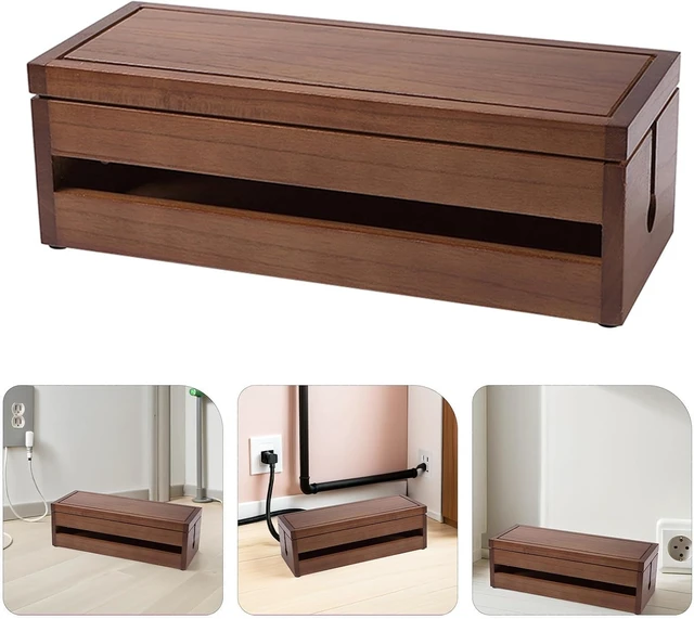 Alt view image 7 of 7 - Wooden Socket Box Large Coffee Multi-Functional Cable Organizer