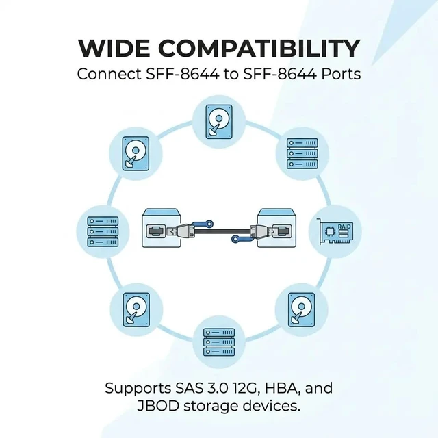 Alt view image 7 of 7 - 12Gbps Cable SFF-8644 Male to Male 28AWG Tinned Copper Conductor for Servers and Storage Connection Cable