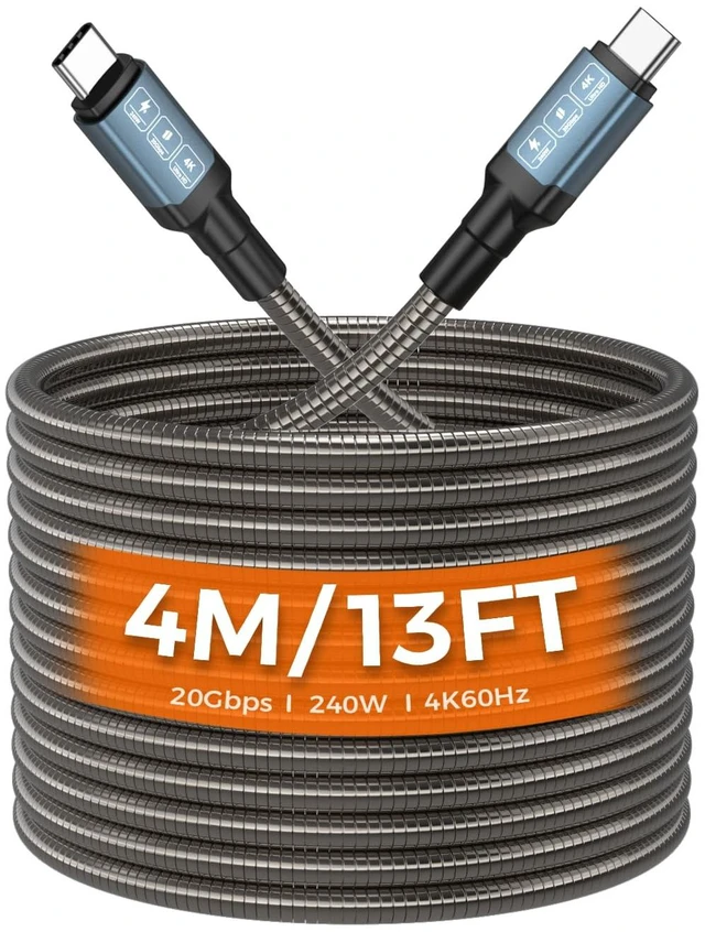 Main image of USB C to USB C Cable 13Ft, 20Gbps Data Transfer, 240W PD Fast Charging, 4K@60Hz Video Support, Chew Proof, Durable Metal, Type C Compatible for iPhone 17, MacBook Pro Air, Portable Monitor