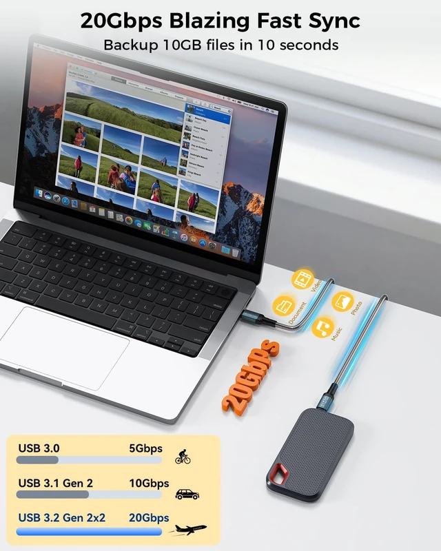 Alt view image 2 of 7 - USB C to USB C Cable 13Ft, 20Gbps Data Transfer, 240W PD Fast Charging, 4K@60Hz Video Support, Chew Proof, Durable Metal, Type C Compatible for iPhone 17, MacBook Pro Air, Portable Monitor