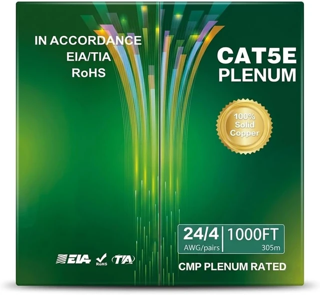 Alt view image 3 of 4 - Cat5e Plenum Bulk Cable, 1000ft, 24AWG 4 Pair