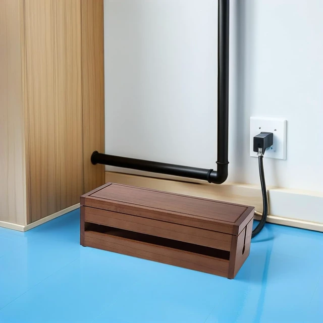 Alt view image 3 of 7 - Wooden Socket Box Large Coffee Multi-Functional Cable Organizer