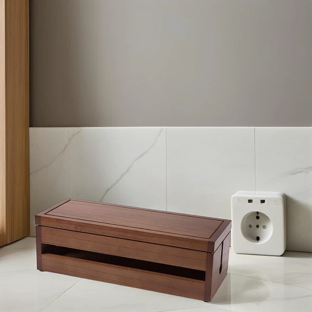 Alt view image 4 of 7 - Wooden Socket Box Large Coffee Multi-Functional Cable Organizer