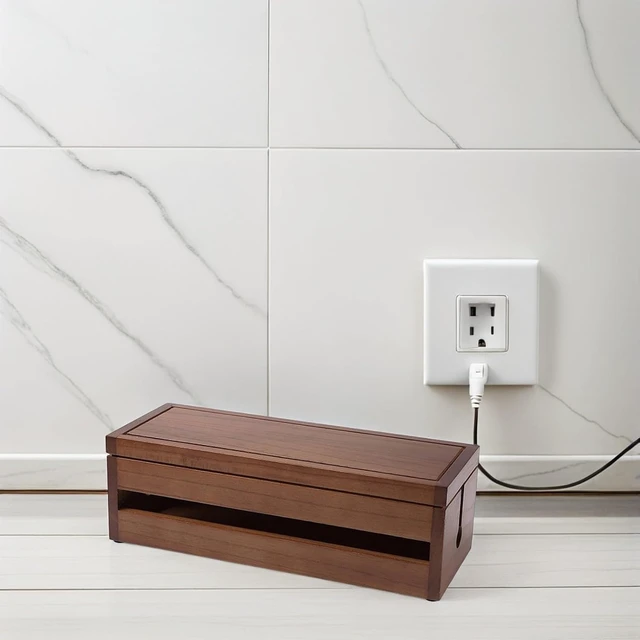 Alt view image 5 of 7 - Wooden Socket Box Large Coffee Multi-Functional Cable Organizer