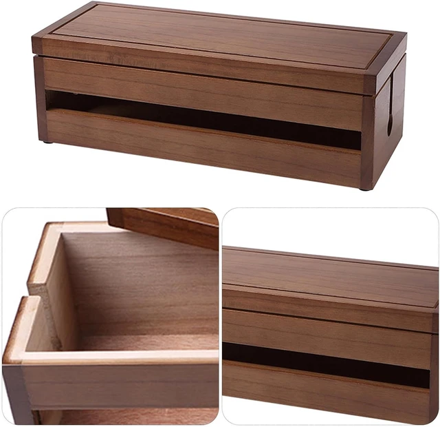Alt view image 6 of 7 - Wooden Socket Box Large Coffee Multi-Functional Cable Organizer