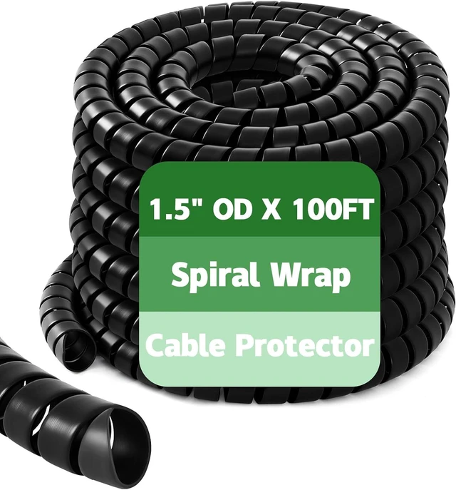 Main image of 1 Pcs Spiral Wrap Cable Protector, Safe 1.5" Od x 100' Pre Cut Lengths Hydraulic Hose Protector Wrap to Avoid Wear and Extend Life for Hydraulic Pneumatic Hoses(Black)