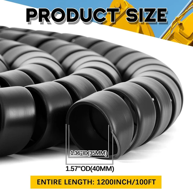 Alt view image 2 of 6 - 1 Pcs Spiral Wrap Cable Protector, Safe 1.5" Od x 100' Pre Cut Lengths Hydraulic Hose Protector Wrap to Avoid Wear and Extend Life for Hydraulic Pneumatic Hoses(Black)