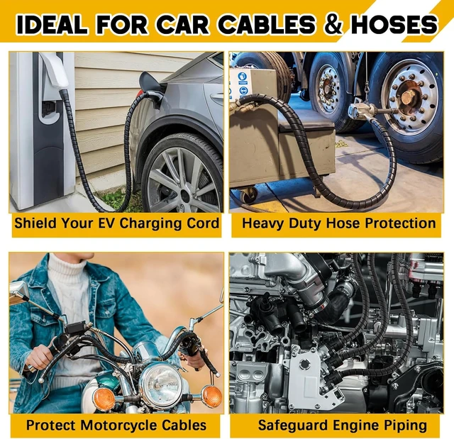 Alt view image 4 of 6 - 1 Pcs Spiral Wrap Cable Protector, Safe 1.5" Od x 100' Pre Cut Lengths Hydraulic Hose Protector Wrap to Avoid Wear and Extend Life for Hydraulic Pneumatic Hoses(Black)