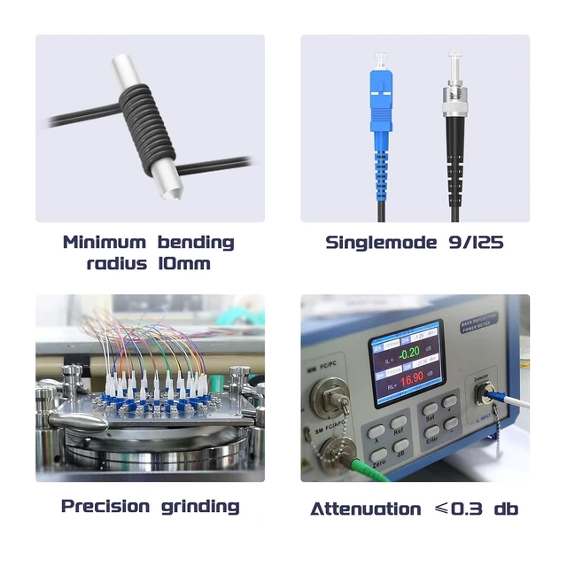 Alt view image 4 of 7 - Outdoor Armored Fiber Optic Cable, SC/UPC to ST/UPC SingleMode Simplex - 9/125µm Jumper Optical Patch Cord, TPU Black Low Friction(295ft/90Meters)