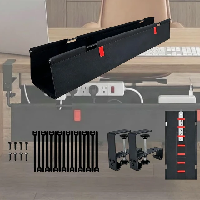 Alt view image 2 of 7 - 28 Inch Metal Frame Under Desk Cord Tray with Rubber Guards