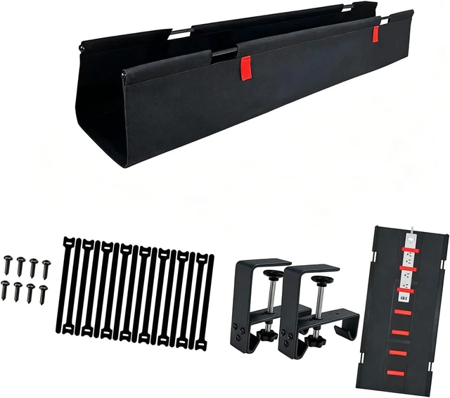 Alt view image 6 of 7 - 28 Inch Metal Frame Under Desk Cord Tray with Rubber Guards