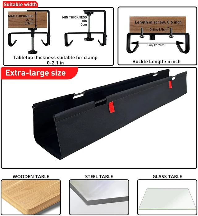 Alt view image 5 of 7 - 28 Inch Metal Frame Under Desk Cord Tray with Rubber Guards