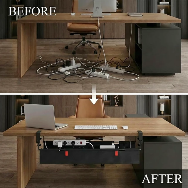 Alt view image 7 of 7 - 28 Inch Metal Frame Under Desk Cord Tray with Rubber Guards