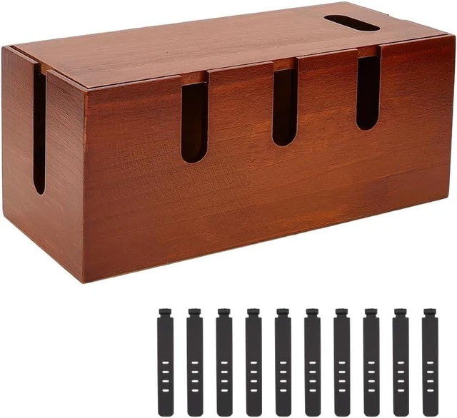 Main image of 1 Pc Large Wood Cable Management Box with Lid, Power Strip Box Hider with 10 Pcs Adjustable Plastic Cable Ties for Desk Cord Hider and Power Strip Storage