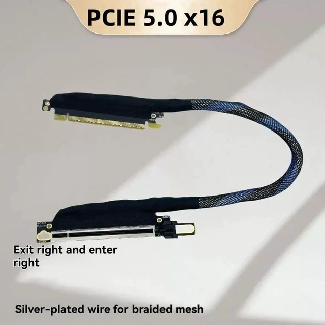 Alt view image 6 of 7 - PCIE 5.0 X16 Graphics Card GPU Extension Cable Silver Plated PCI-E 5.0 X16 GEN5 64GT/ S Adapter Server Cable High Speed High-Speed PCIE 5.0 X16 Graphics Card Extension Cable 50CM