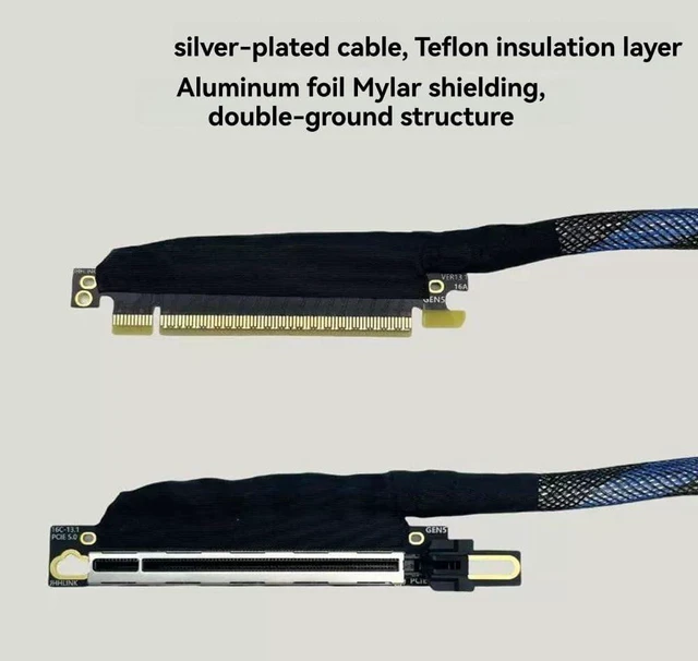 Alt view image 4 of 7 - PCIE 5.0 X16 Graphics Card GPU Extension Cable Silver Plated PCI-E 5.0 X16 GEN5 64GT/ S Adapter Server Cable High Speed High-Speed PCIE 5.0 X16 Graphics Card Extension Cable 30CM