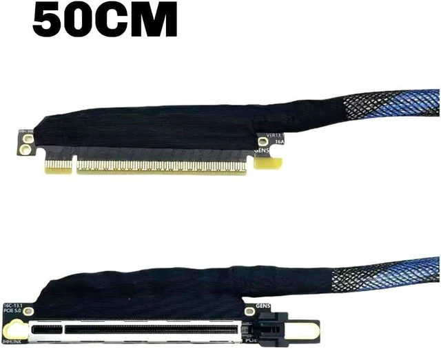 Alt view image 3 of 7 - PCIE 5.0 X16 Graphics Card GPU Extension Cable Silver Plated PCI-E 5.0 X16 GEN5 64GT/ S Adapter Server Cable High Speed High-Speed PCIE 5.0 X16 Graphics Card Extension Cable 50CM