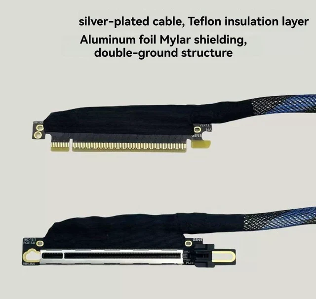 Alt view image 5 of 7 - PCIE 5.0 X16 Graphics Card GPU Extension Cable Silver Plated PCI-E 5.0 X16 GEN5 64GT/ S Adapter Server Cable High Speed High-Speed PCIE 5.0 X16 Graphics Card Extension Cable 50CM