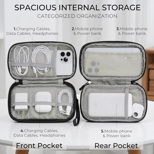 Alt view image 3 of 7 - Airkit Electronics Organizer Travel Case Waterproof Double Layers All-in-One Storage Bag Tech Pouch Accessories Travel Essential for Phone Airpods Cables USB Flash Drive Black