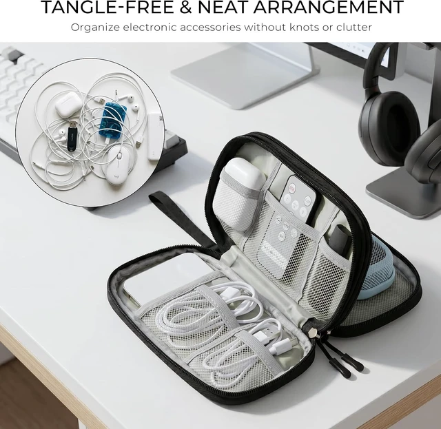 Alt view image 5 of 7 - Airkit Electronics Organizer Travel Case Waterproof Double Layers All-in-One Storage Bag Tech Pouch Accessories Travel Essential for Phone Airpods Cables USB Flash Drive Black