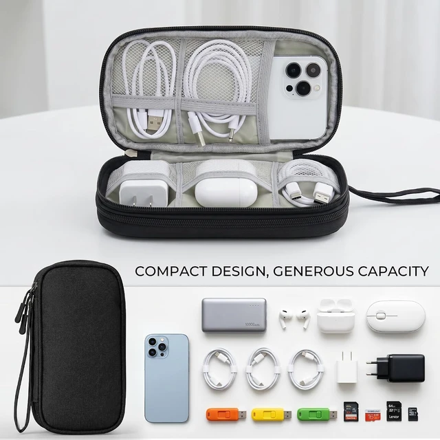 Alt view image 6 of 7 - Airkit Electronics Organizer Travel Case Waterproof Double Layers All-in-One Storage Bag Tech Pouch Accessories Travel Essential for Phone Airpods Cables USB Flash Drive Black