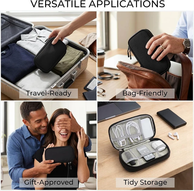 Alt view image 7 of 7 - Airkit Electronics Organizer Travel Case Waterproof Double Layers All-in-One Storage Bag Tech Pouch Accessories Travel Essential for Phone Airpods Cables USB Flash Drive Black