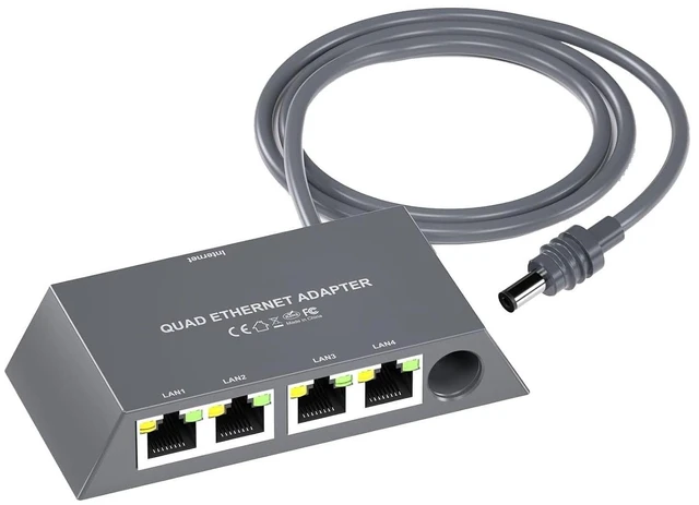 Main image of Ethernet Splitter, 4 Port Gigabit Ethernet Adapter Converter, 4 Devices Networked Simultaneously, Up to 1 Gbps, Wired External, Easy Plug and Play Installation