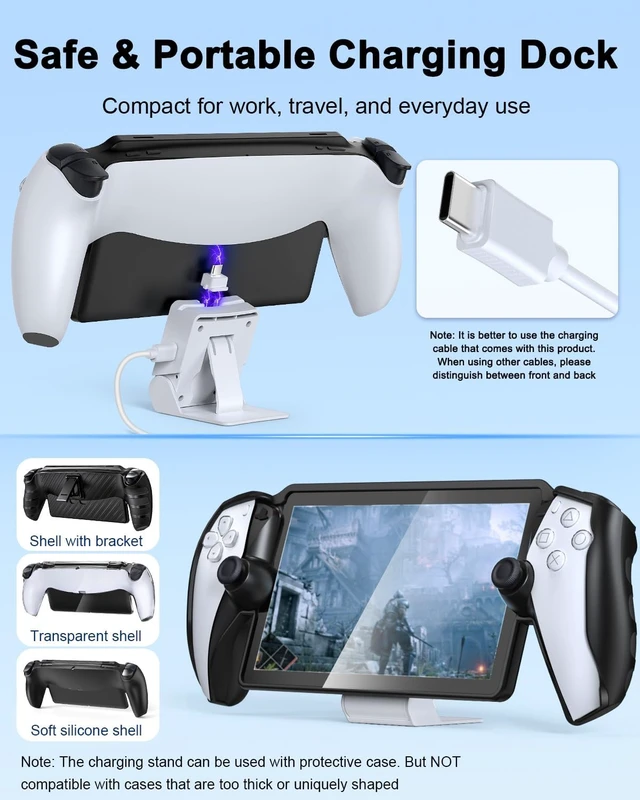 Alt view image 5 of 7 - 13 in 1 Accessories Set for Playstation Portal Remote Play, Carrying Case for PS Portal for PlayStation Consoles,TPU Cover with Kickstand,Portable Charging Dock,2 Screen Protector,4 Thumb Grip,Earbud