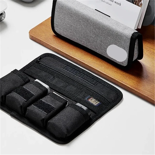 Alt view image 5 of 5 - Electronics Accessories Organiser Bag, Travel Batteries Storage Organizer Simple Protective Cover Pouch(Black S)