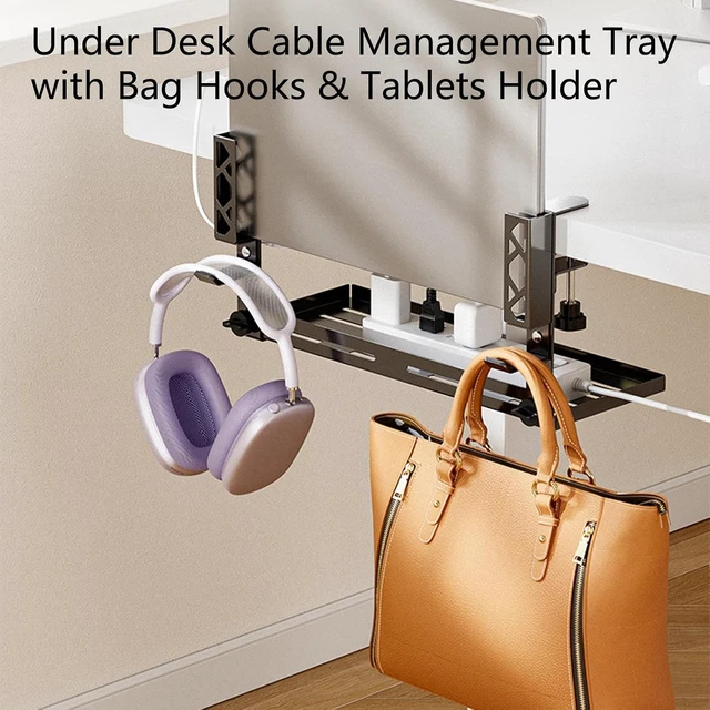 Alt view image 5 of 7 - Under Desk Cable Management Tray No Drill 15.63 Inch Clamp Mount