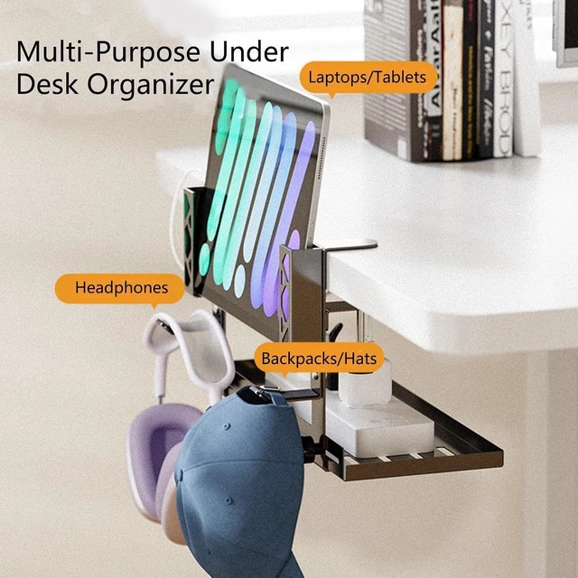 Alt view image 4 of 7 - Under Desk Cable Management Tray No Drill 15.63 Inch Clamp Mount