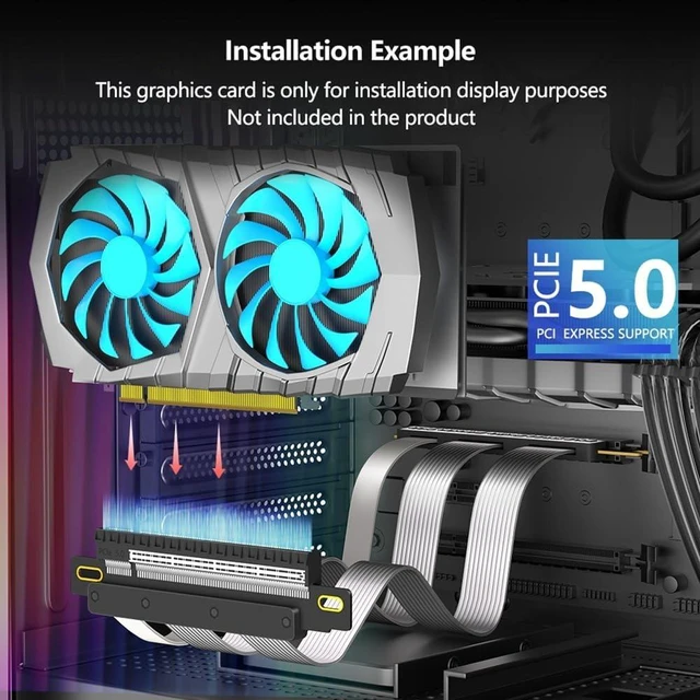 Alt view image 2 of 7 - PCI-E 5.0 16X Expansion Cable 180 Degree Vertical Installation GPU Cable for PC Desktop Computer